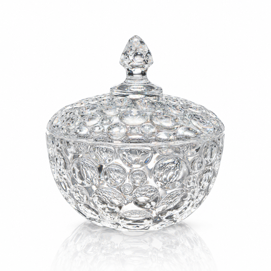 Bubble glass candy bowl with lid on white