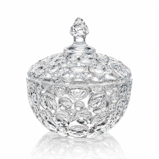 Crystal diamond-cut candy jar with lid