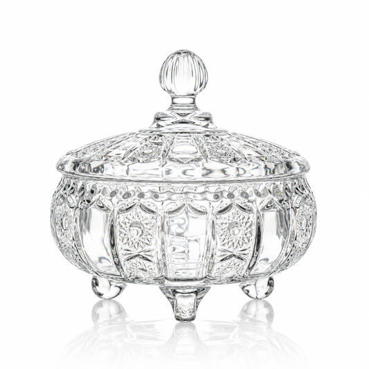 Crystal footed candy bowl with lid