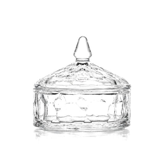 B-129 glass candy box with lid on white