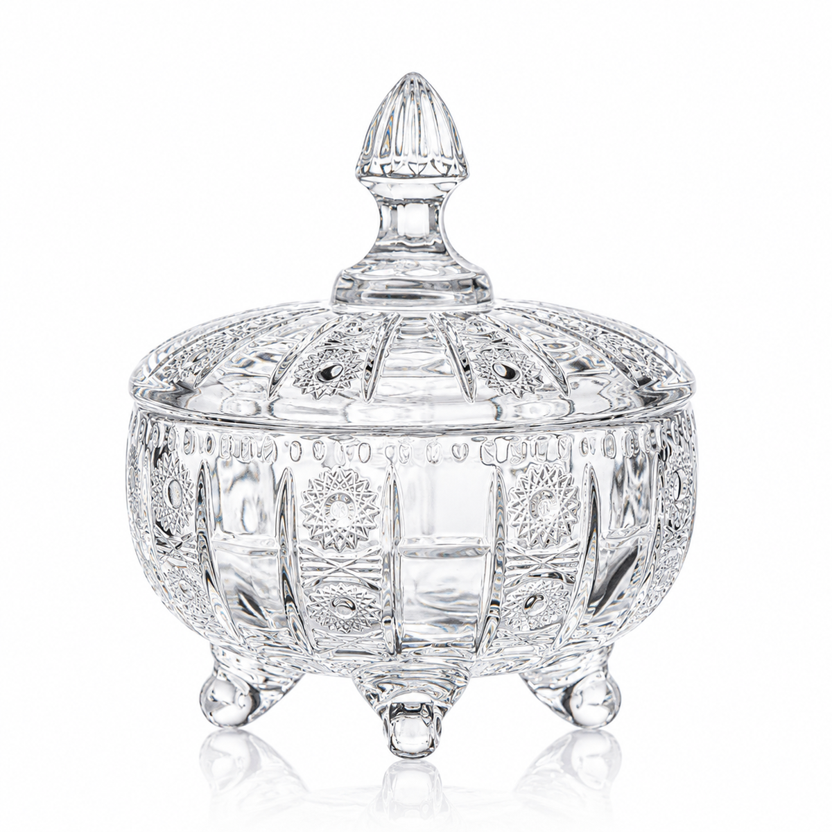 B-132 footed crystal candy bowl with lid on white