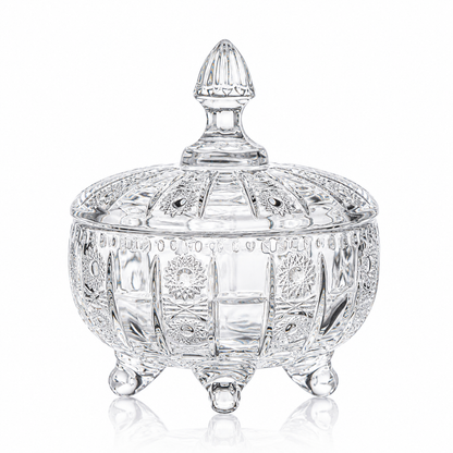 B-132 footed crystal candy bowl with lid on white