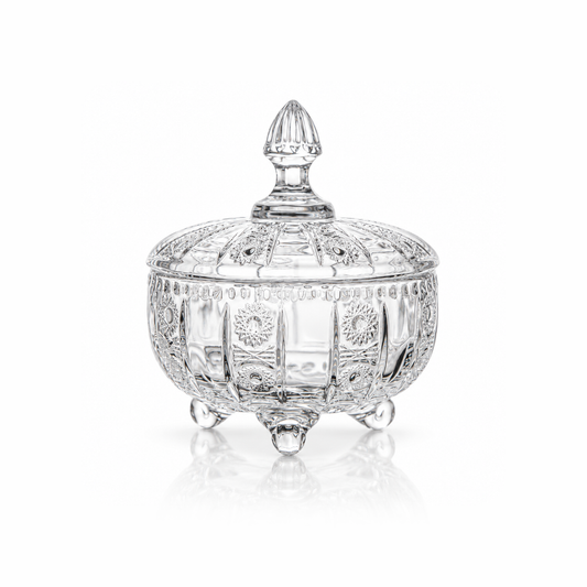 B-132 footed crystal candy bowl with lid on white