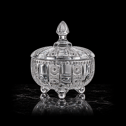B-132 crystal candy bowl on black marble