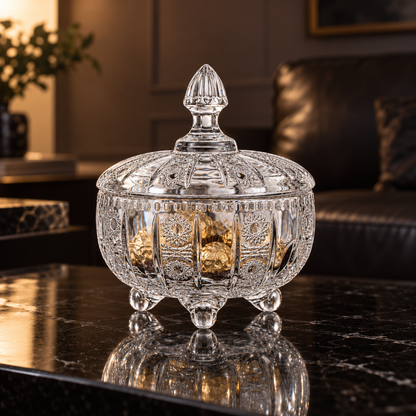B-132 candy bowl with gold-wrapped chocolates in a living room