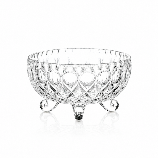 Grid cut crystal candy bowl with lid on pedestal on white