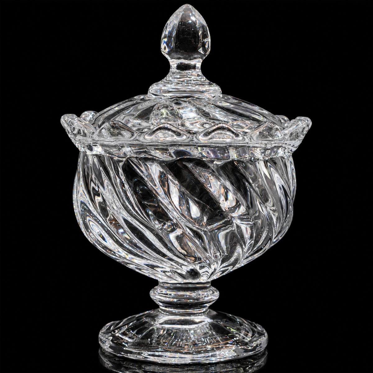 Swirl glass sugar bowl close-up