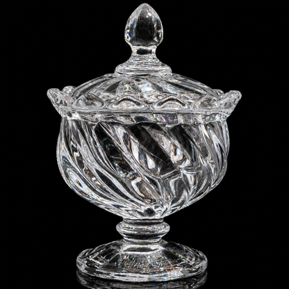 Swirl glass sugar bowl close-up