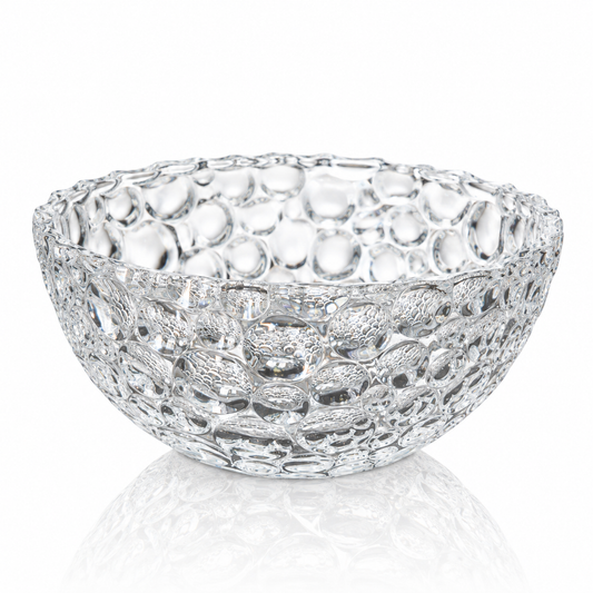 Block cut glass candy bowl with lid on white