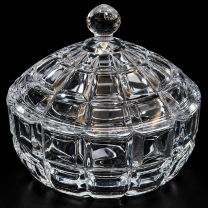 Block cut glass candy bowl close-up