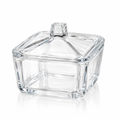 Crystal candy bowl with lid and swirl cut pedestal on white