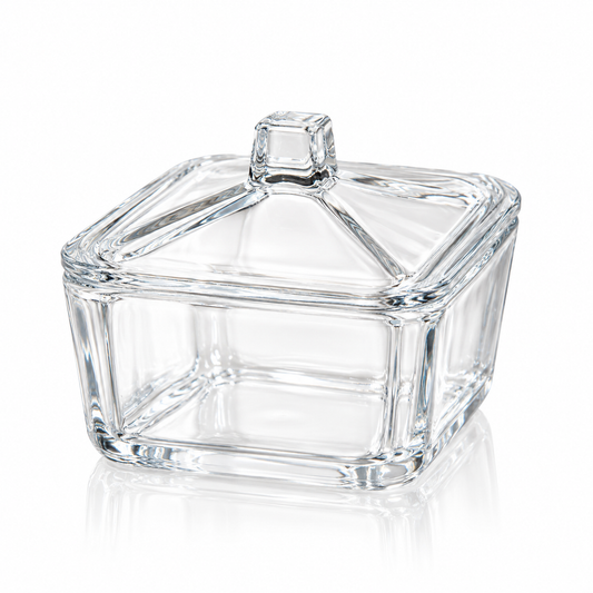 Crystal candy bowl with lid and swirl cut pedestal on white
