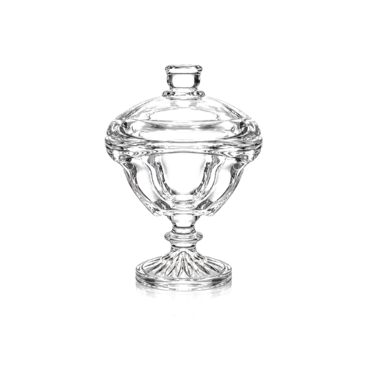 B-411 crystal pedestal candy bowl with lid on white