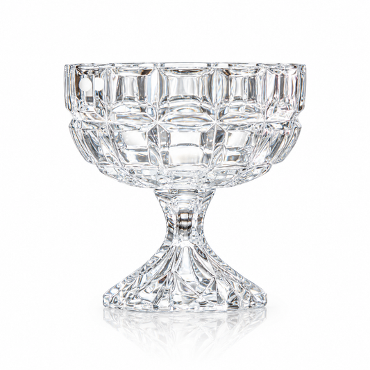 Crystal candy bowl with lid and vertical flute cuts on white