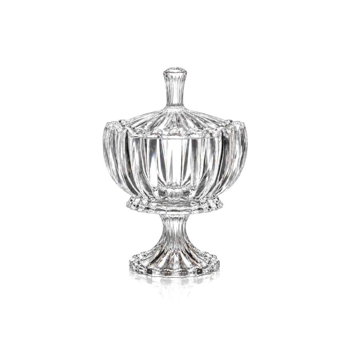 B-182 crystal pedestal candy bowl with lid on white