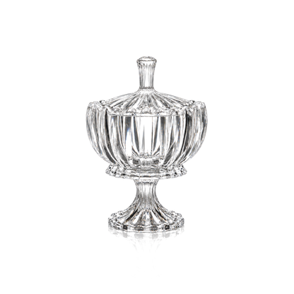 B-182 crystal pedestal candy bowl with lid on white