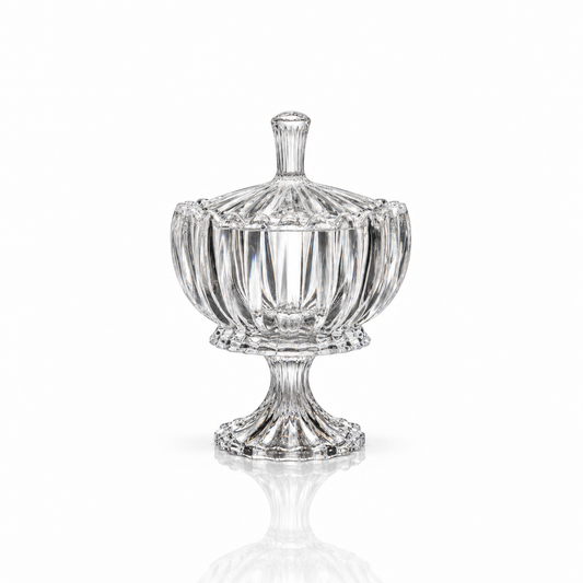 B-182 crystal pedestal candy bowl with lid on white