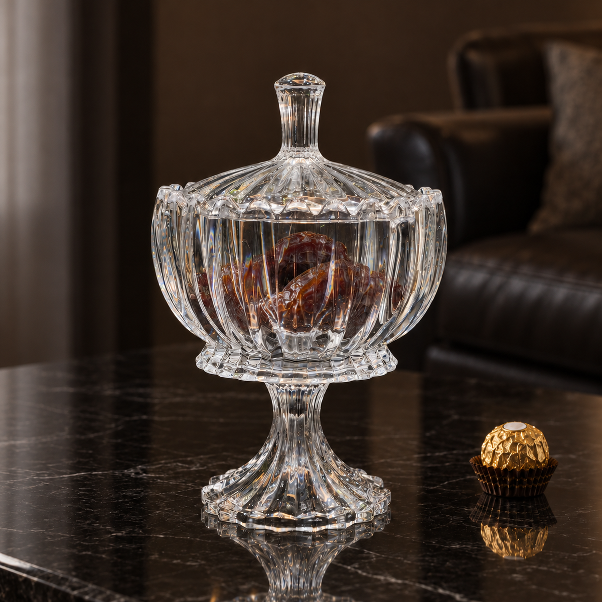 B-182 crystal pedestal candy bowl in a living room setting