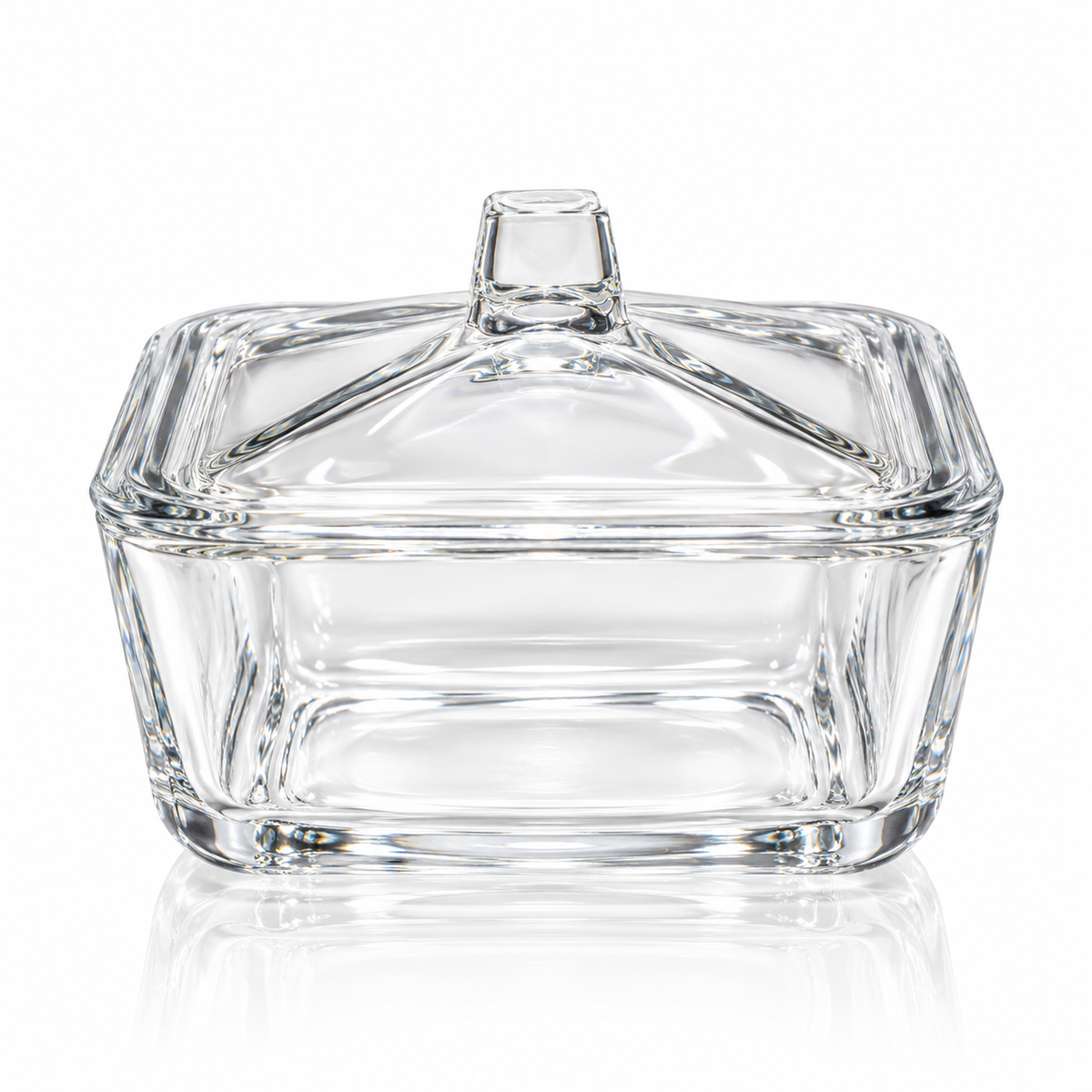 B-185 cut crystal pedestal candy bowl with lid on white