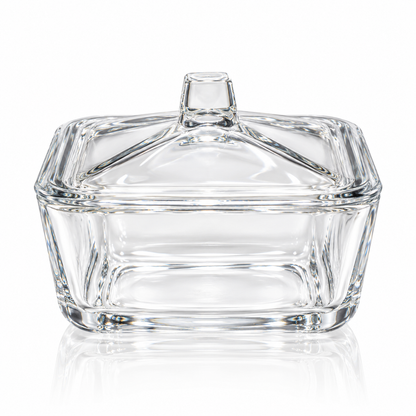 B-185 cut crystal pedestal candy bowl with lid on white