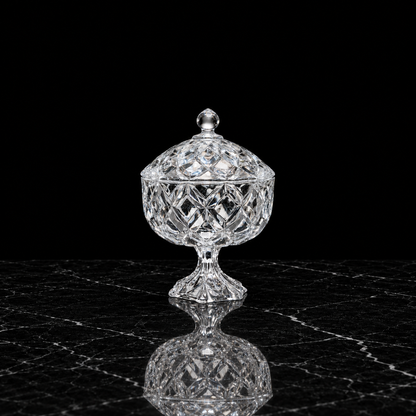 B-185 crystal candy bowl on black marble