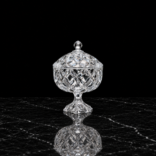 B-185 crystal candy bowl on black marble