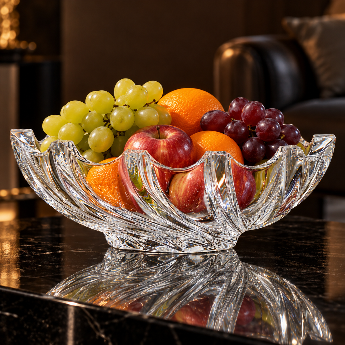 Crystal swirl fruit bowl in a living room