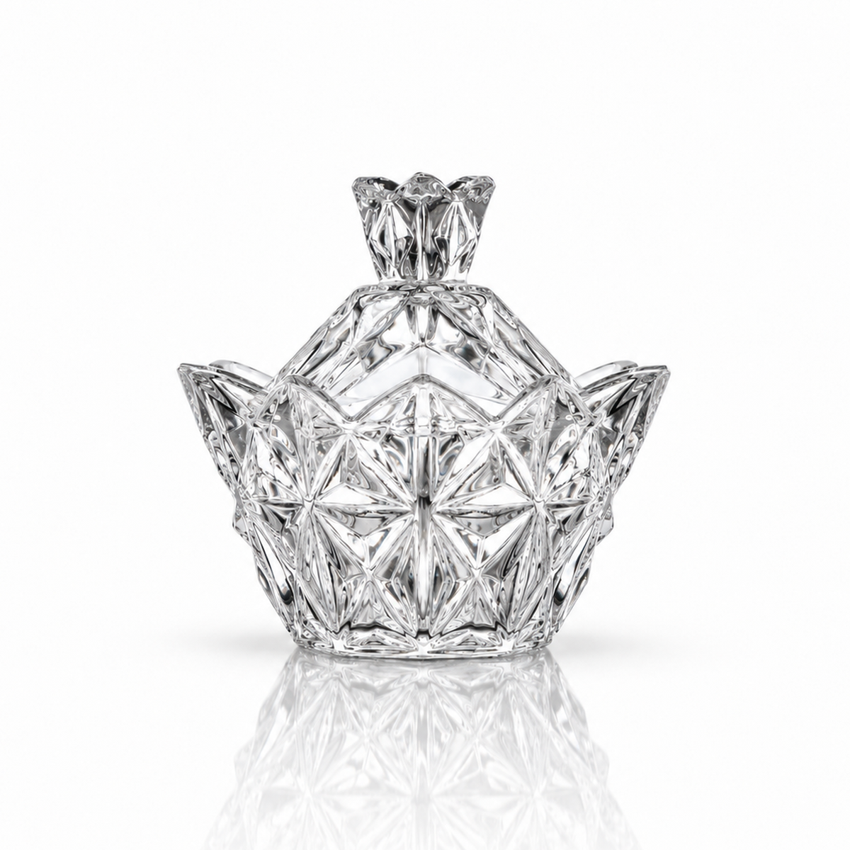 B-204 star cut crystal candy box with lid on white