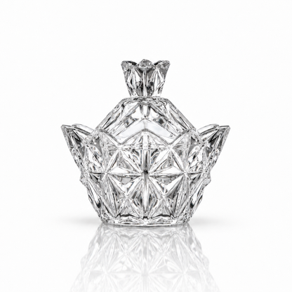 B-204 star cut crystal candy box with lid on white