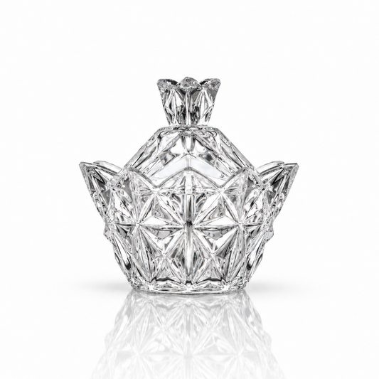 B-204 star cut crystal candy box with lid on white