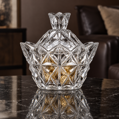 B-204 crystal candy box with chocolates in a living room setting