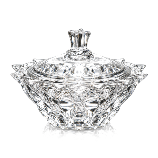 Crystal star-cut candy bowl with lid