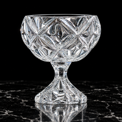Crystal footed fruit bowl on black marble