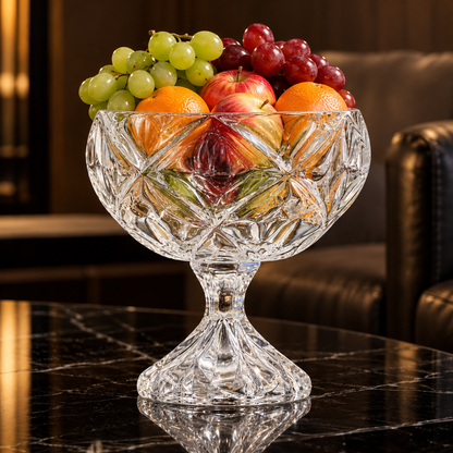Crystal footed fruit bowl in a living room