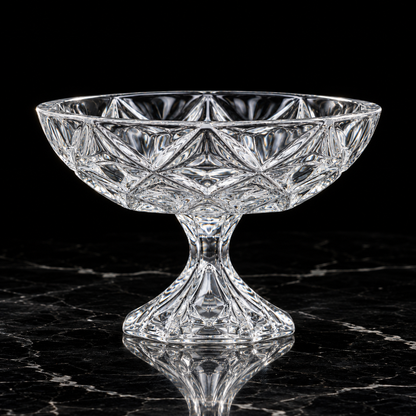 Crystal footed fruit bowl on black marble