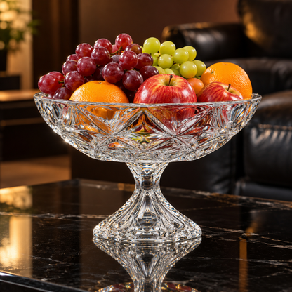 Crystal footed fruit bowl in a living room