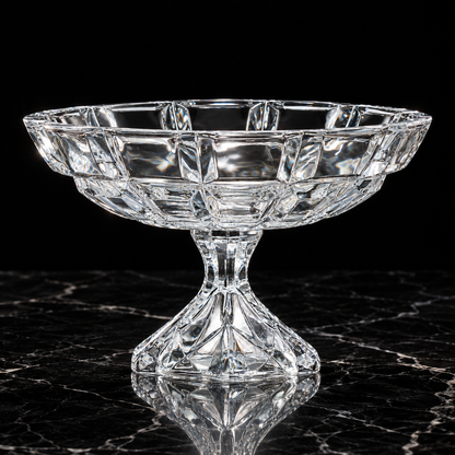 Crystal footed fruit bowl on black marble