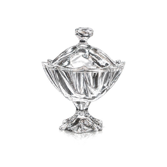 B-402 crystal pedestal candy bowl with lid on white