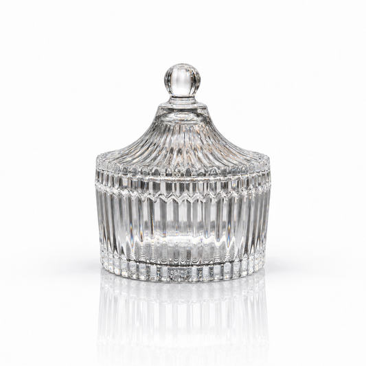 B-402 ribbed crystal candy box with lid on white