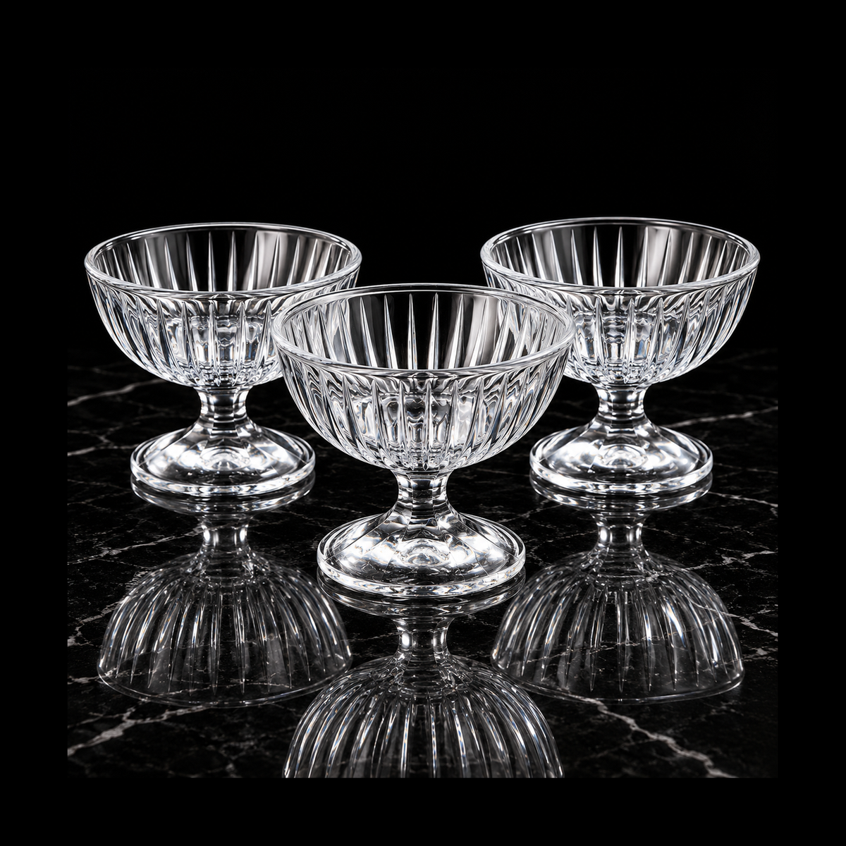 Ice cream bowls on black marble