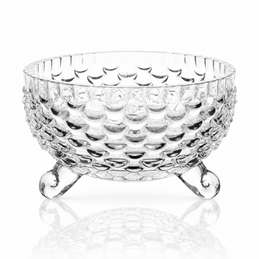 7-piece honeycomb glass footed bowl set on white
