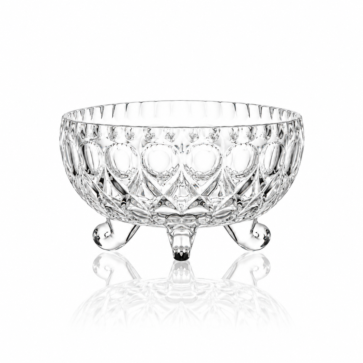 7-piece teardrop-cut glass footed bowl set on white