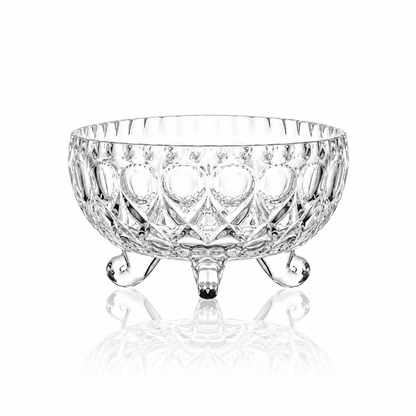 7-piece teardrop-cut glass footed bowl set on white