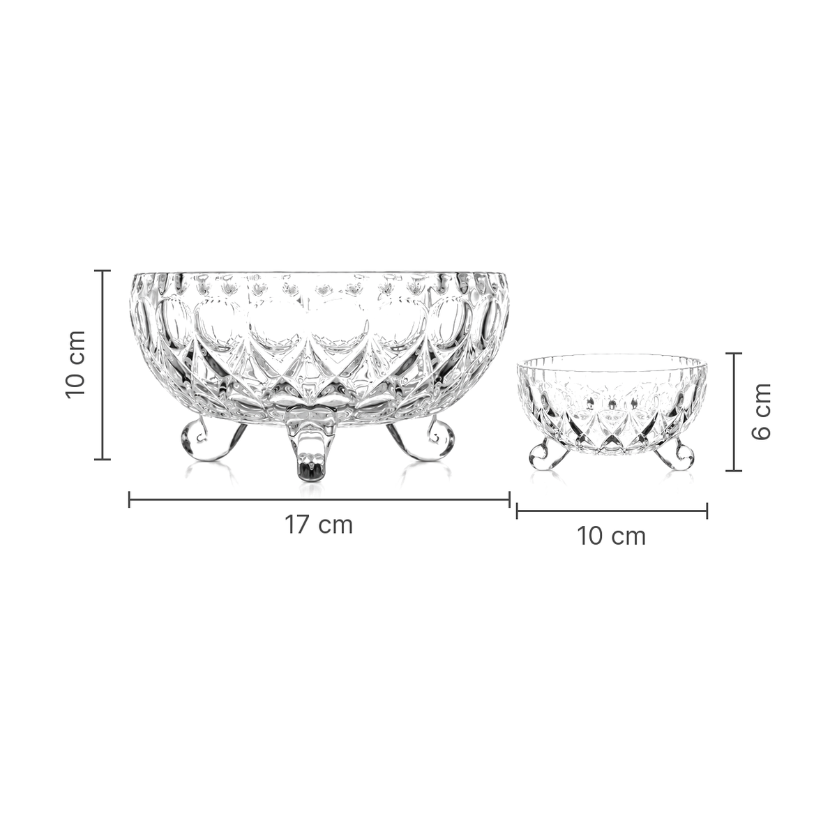 Large bowl 17 x 10 cm and small bowl 10 x 6 cm
