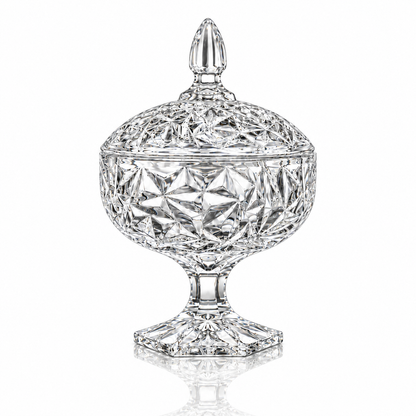 B-504 crystal candy bowl with lid, star-cut, on white