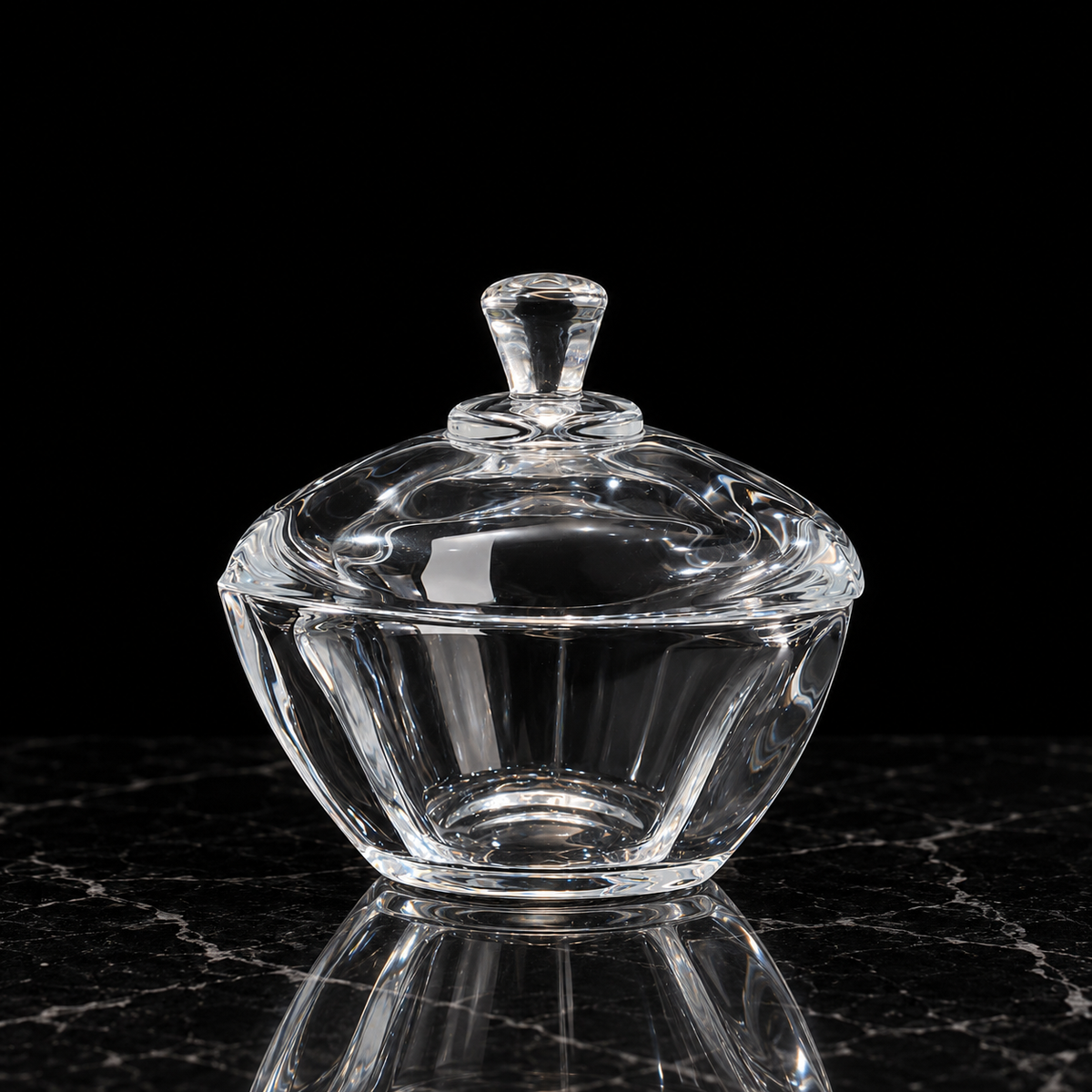 B-504 small crystal candy bowl on black marble