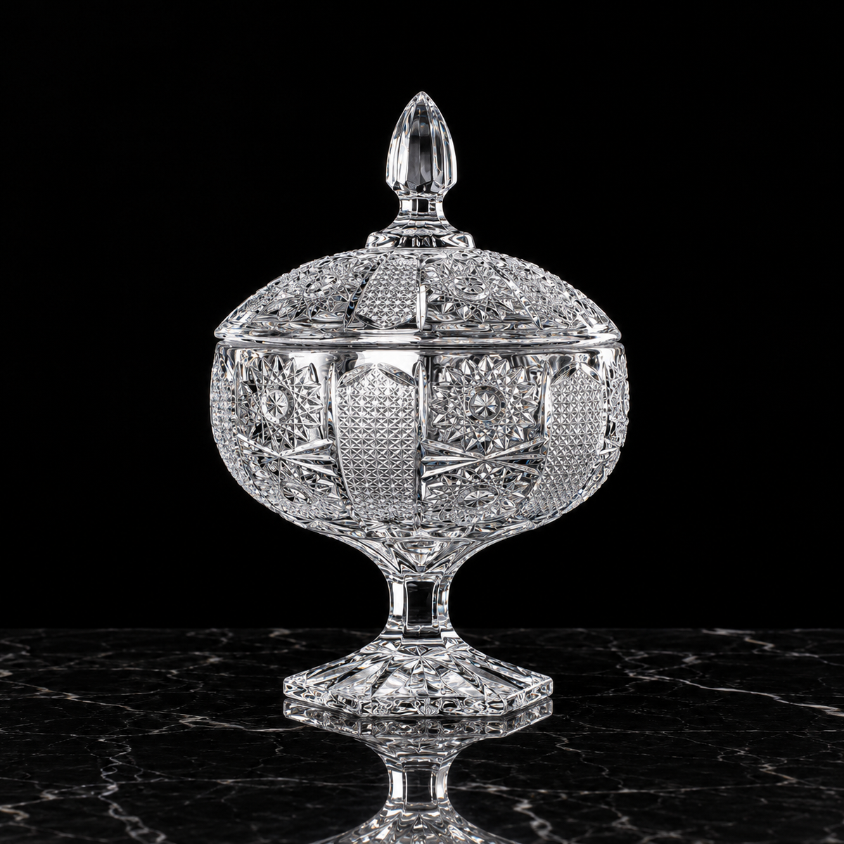 B-505 crystal candy bowl on black marble