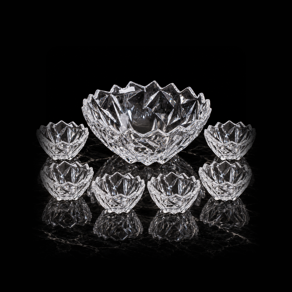 B-505 bowl set of 7 on black marble