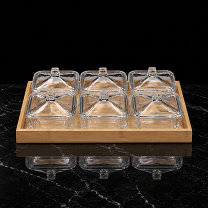 B-508 glass serving dish set on black marble