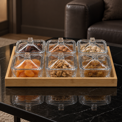 B-508 serving set with dried fruits and nuts in a living room setting